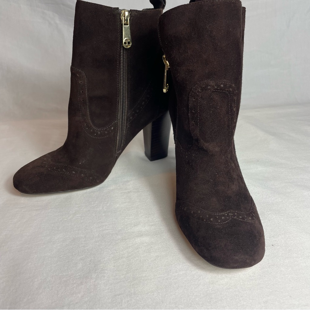 Tommy Hilfiger Boots Womens 6m Brown Suede Leather Ankle Bootie Heel Round Toe